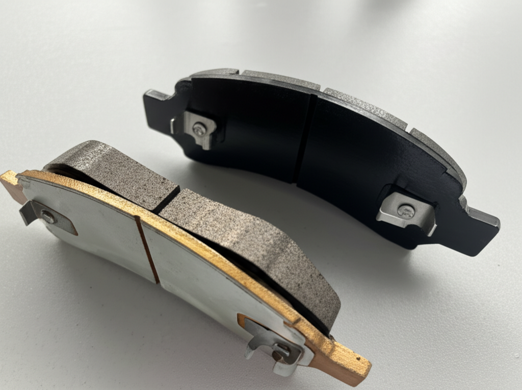 Comparação entre pastilhas de freio novas e desgastadas